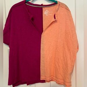 Pilcro Colorblock Tee from Anthropologie, Size  M‎ Raspberry/Light Orange NWT